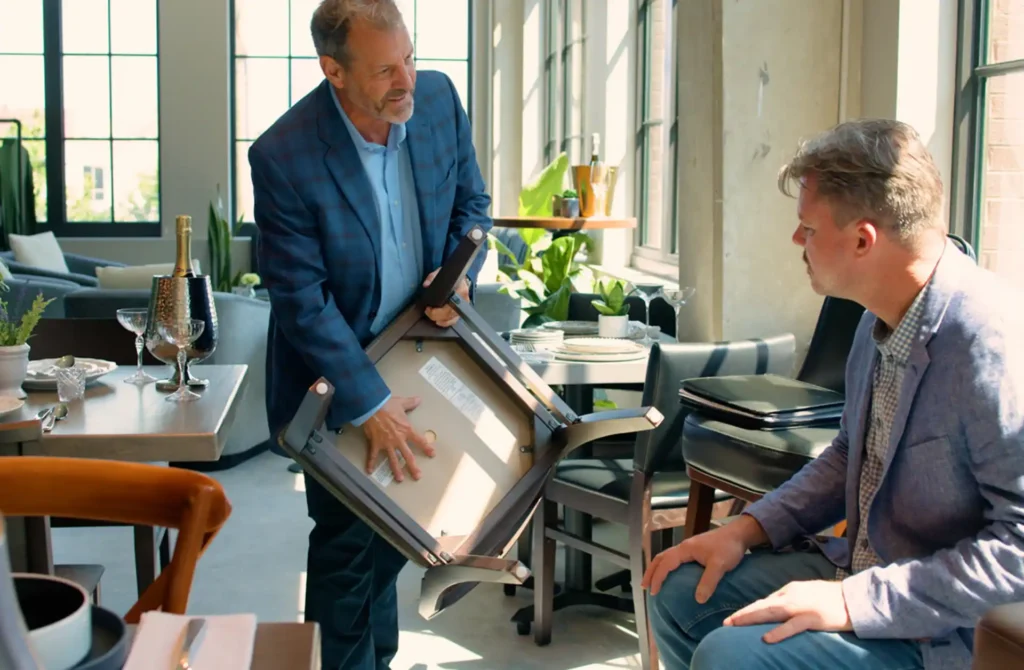 Selecting furniture for an event space.